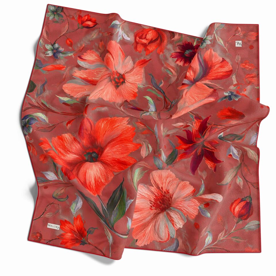 KARLEA SCARF ORGANİK EŞARP DESEN SCARLET BLOSSOM