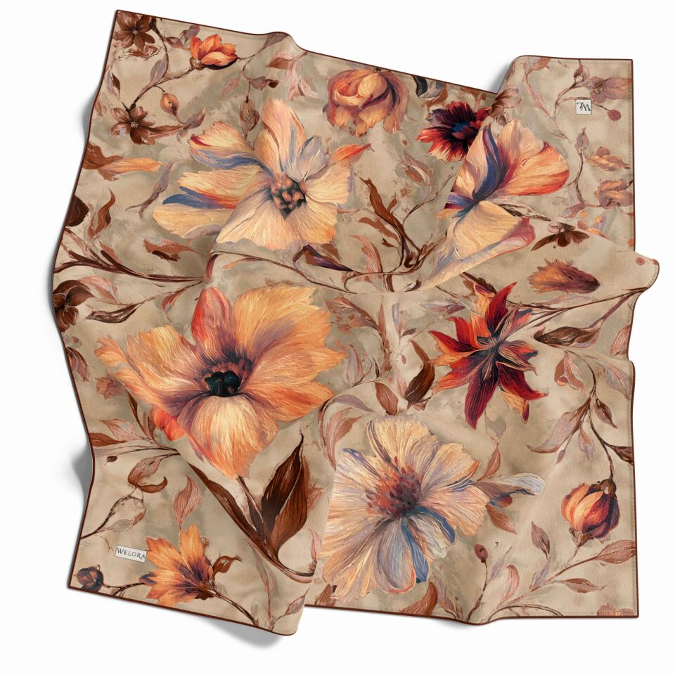 KARLEA SCARF ORGANİK EŞARP DESEN SCARLET BLOSSOM