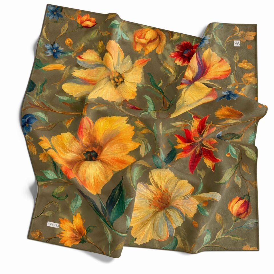 KARLEA SCARF ORGANİK EŞARP DESEN SCARLET BLOSSOM