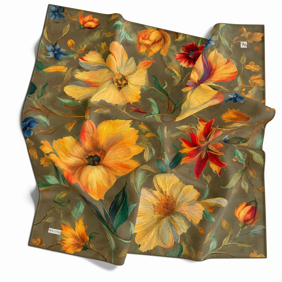 KARLEA SCARF ORGANİK EŞARP DESEN SCARLET BLOSSOM