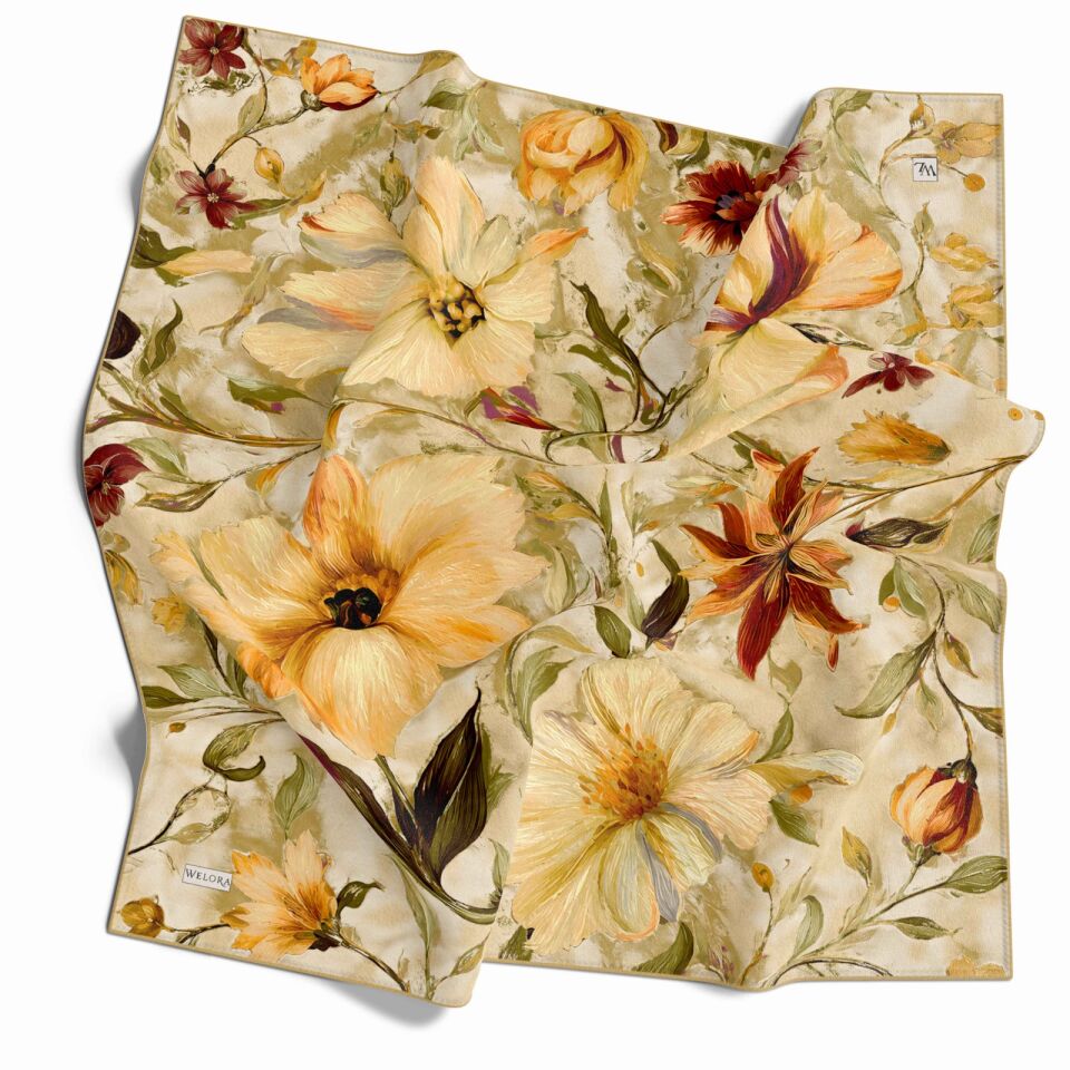 KARLEA SCARF ORGANİK EŞARP DESEN SCARLET BLOSSOM