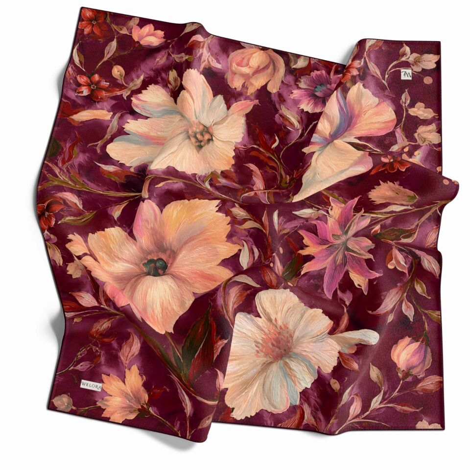 KARLEA SCARF ORGANİK EŞARP DESEN SCARLET BLOSSOM
